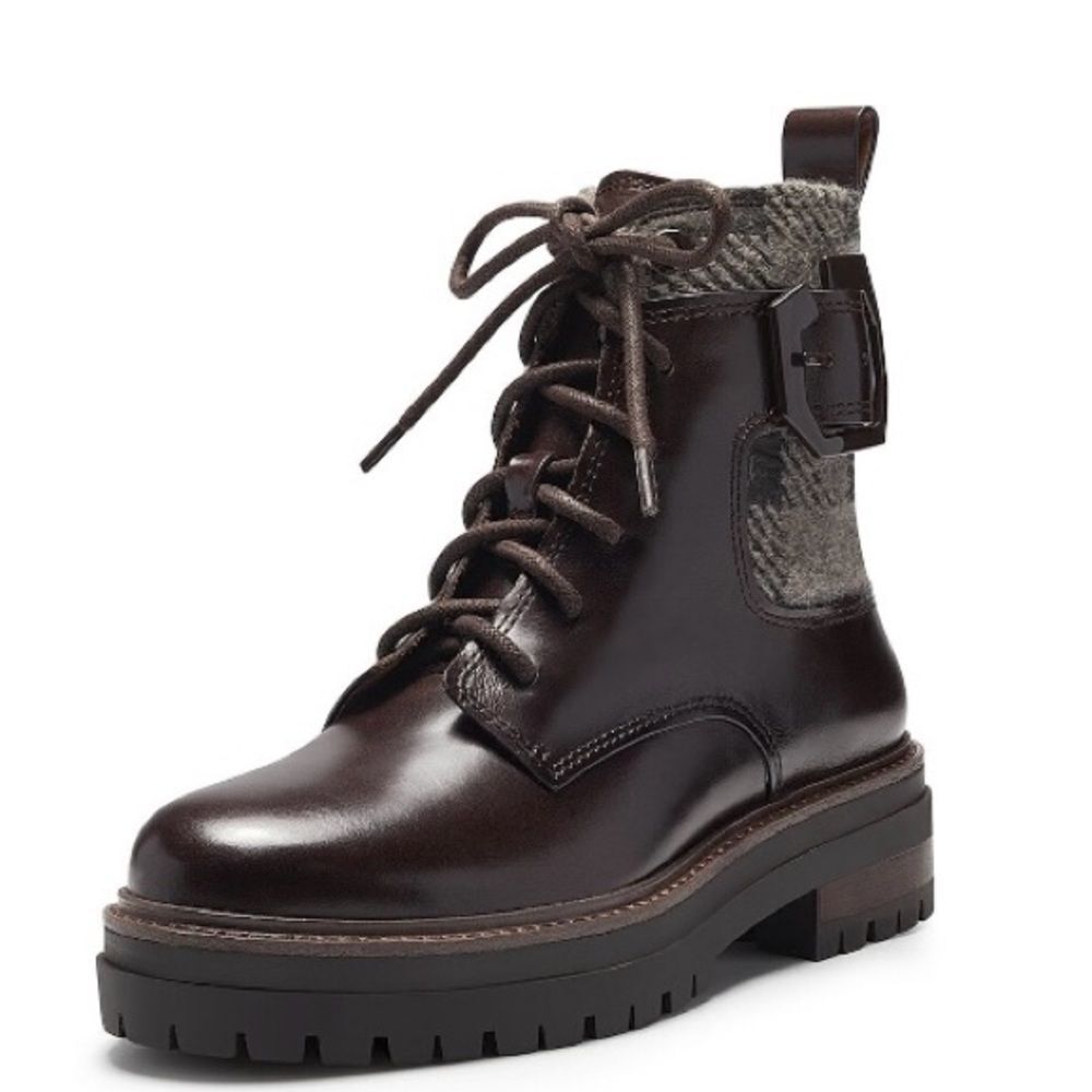 Louise et Cie Brown Leather Lace-Up Combat Boot with Knit Collar